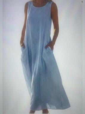 XLARGE.  HALARA BOHO SUNSHINE BLUE LINEN LIKE TEAR DROP CUT OUT MAXI DRESS